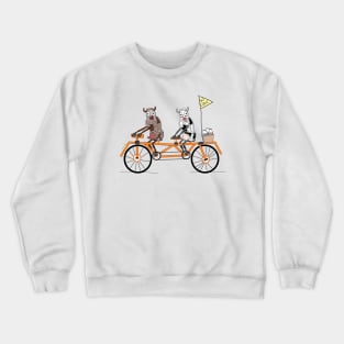 Cows on a tandem bike Crewneck Sweatshirt